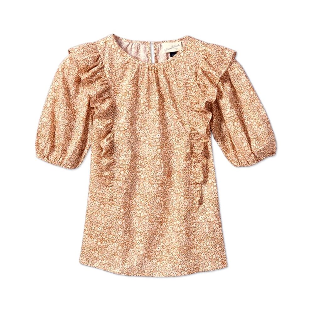 NWT Rust/Ivory Floral Print Puff Short-Sleeve Ruffle Blouse - Womens Size XS Top